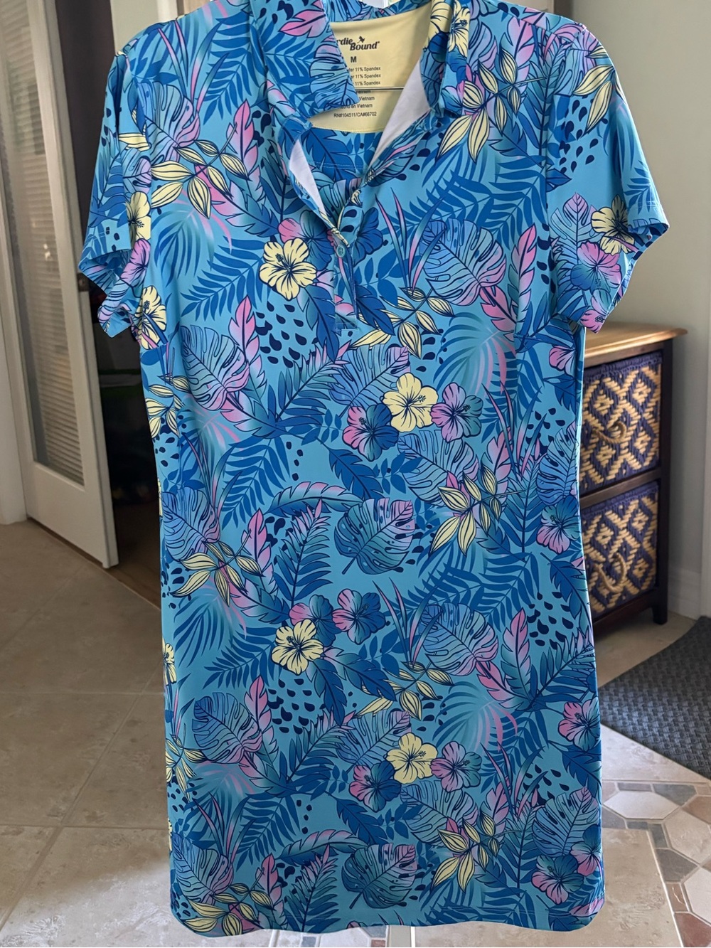 #053 Blue Tropical Print Polo Dress - SPF